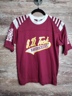 Vintage ''SD TECH-School Of Mines'' ''Hard rockers''maroon Ring Neck T-shirt Size M
