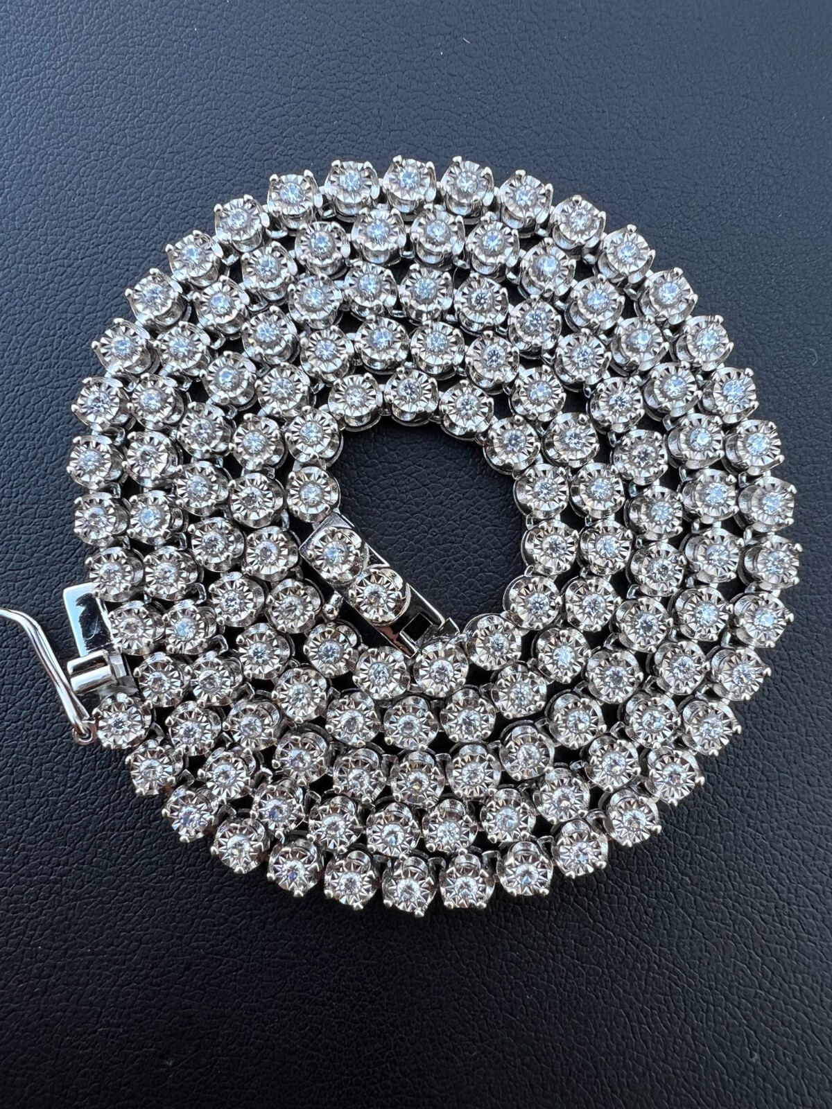 Pre-owned Harlembing 3mm Moissanite Illusion Set Tennis Chain Necklace 925 Silver Pass Diamond Tester In White/colorless