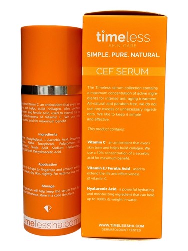 Timeless Skin Care 10% Vitamin C + E Ferulic Acid Serum, 4 Oz Jumbo Brand New