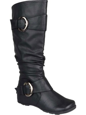 

JOURNEE COLLECTION Женские черные ботинки Paris Square Toe на танкетке с напуском, Черный, PARIS-BLK-110XWC