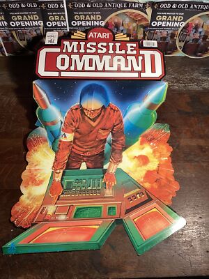 Game 1982 die cut double sided NOS Missile Command Atari Poster Store Display Ad