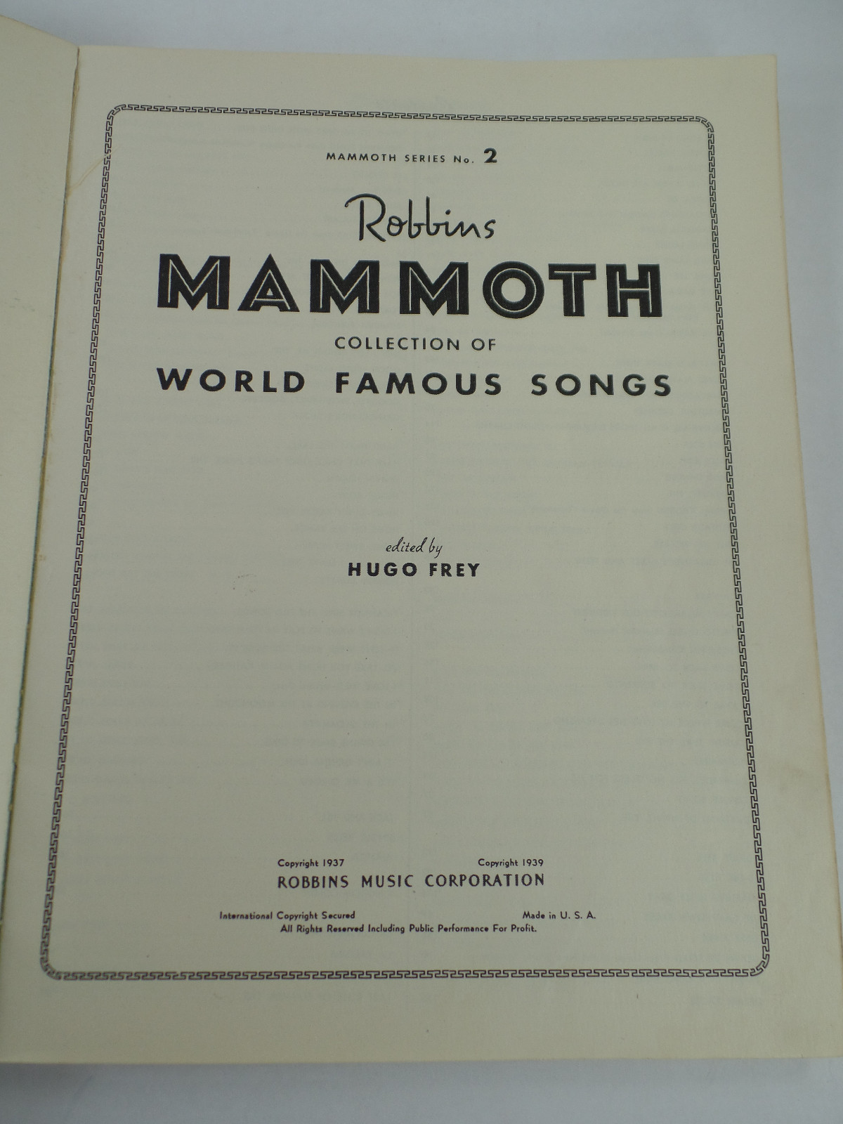 Robbins Mammoth World Famous Songs No. 2 Sheet Music Book