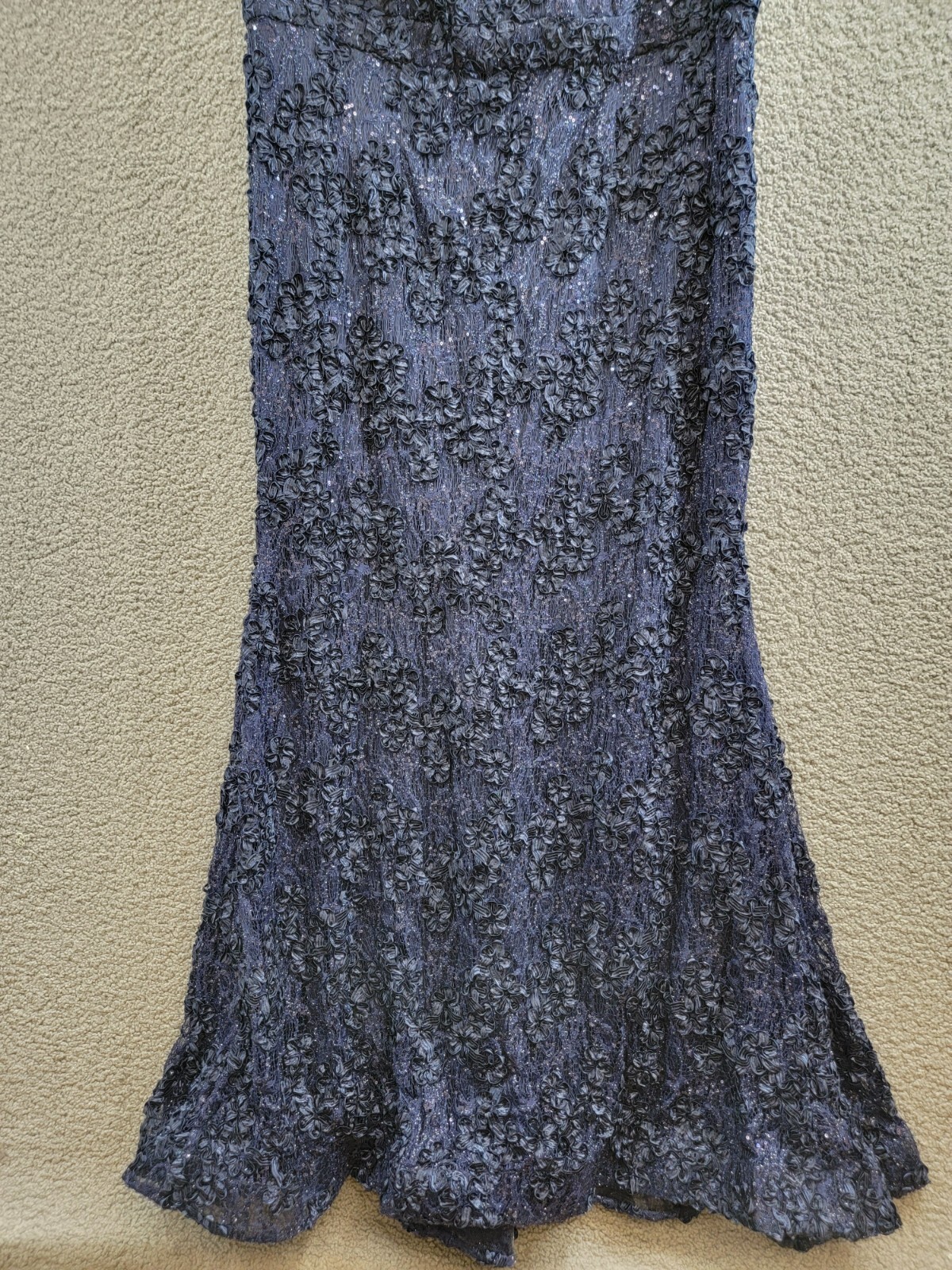 Xscape Plus Size Off Shoulder Embroidered Lace Dress Women's 16W Navy Back Zip - Picture 4 of 21