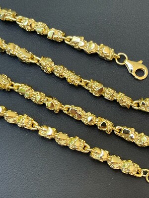 14k Gold Plated Solid 925 Sterling Silver Nugget Link Chain Necklace 5mm 18-30''