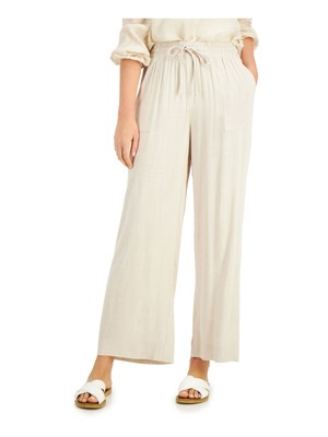 

PALETTE Женские бежевые брюки со средней посадкой и завязками на талии для работы, широкие брюки, Бежевый, 518-P385A