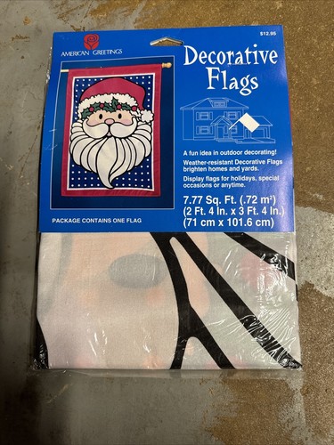 Vintage American Greetings 28" x 40" SANTA Holiday Decorative Outdoor Yard Flag 