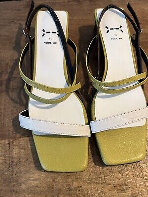 Yuul Yie Women's Green/ Brown/Cream Leather Strappy Sandal Size 37.5 (U.S. 6.5)