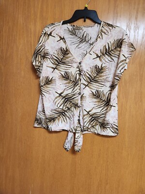 Tropical Pink & Brown Short Sleeve Top. NWT. Med. By Lavish. Cute.