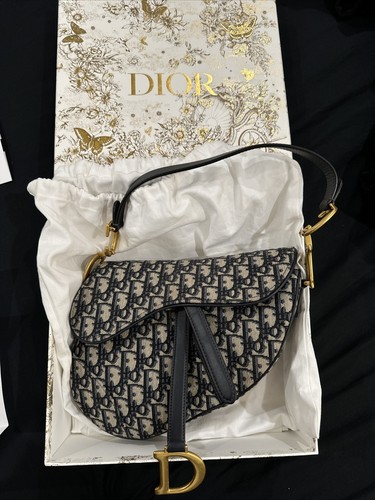 Christian Dior Blue Jaquard Monogram Saddle Bag Canvas With Christian Dior Blue Jaquard Monogram Saddle Bag Canvas With