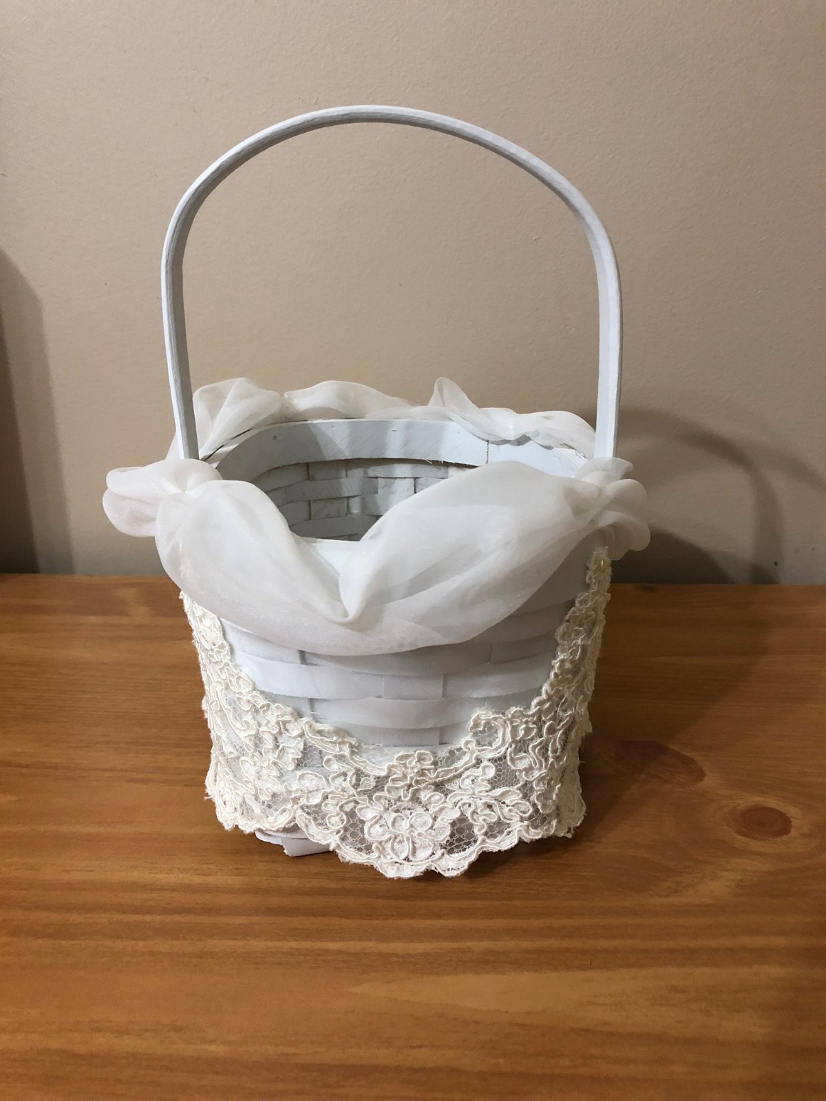 Handmade Elegant Custom Wedding Flower Girl Basket - White