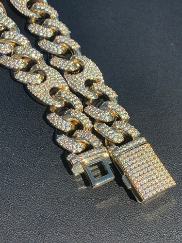 Pre-owned Silver Men's Miami Cuban Gucci Link Chain 14k Gold Plated Stainless Figarucci Choker Cz In
