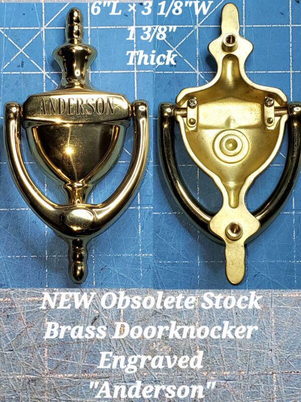 Vintage Brass Door Knocker Engraved "Anderson" in Classic Traditional Style, NOS