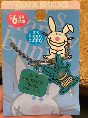 2006 It's Happy Bunny Charm Necklace (Cute But Psycho, Things Even Ou) *NEW* DTA