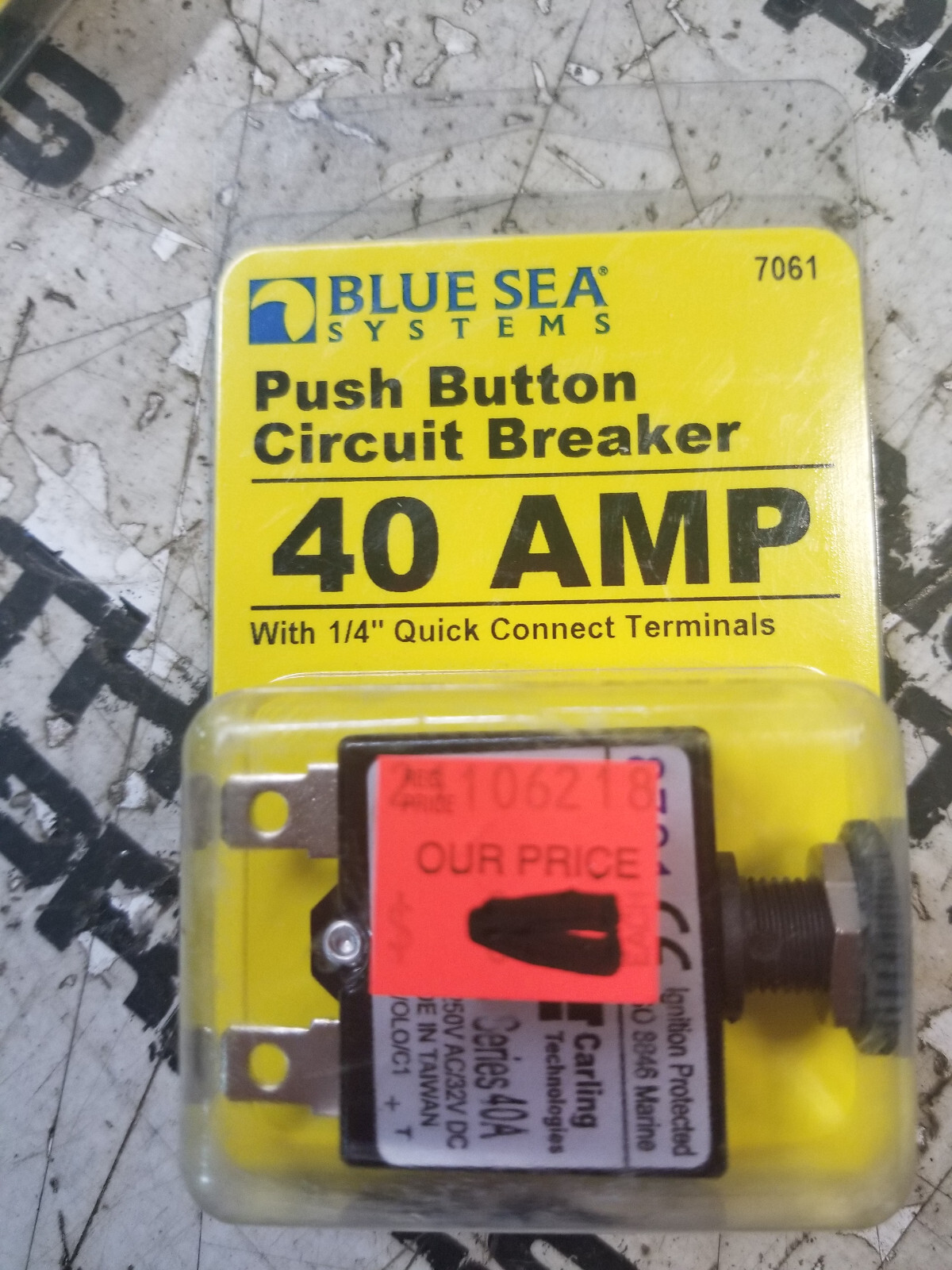 Blue Sea 40a Push Button Thermal with Quick Connect Terminals #7061 - Picture 1 of 2