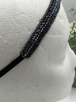 TASSEL Headband Alton Pewter Blue Beaded Handmade Rhinestone New adjustable