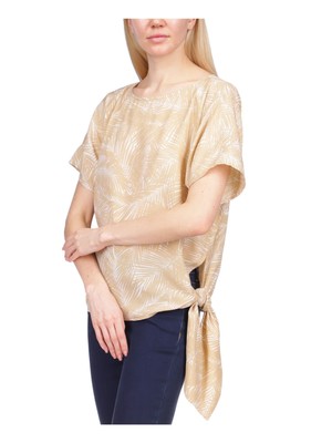 MICHAEL MICHAEL KORS Женский бежевый топ-кимоно с рукавами-лодочками без подкладки и завязками по низу XS