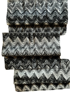 Chevron Zic Zac Designer Fabric Sample 80% WOOL Velvet Finish Gray Black Lot / 4