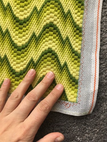 VTG 1970s Op Art Psychedelic Green Gradient Handmade Crewel Yarn Finished Piece