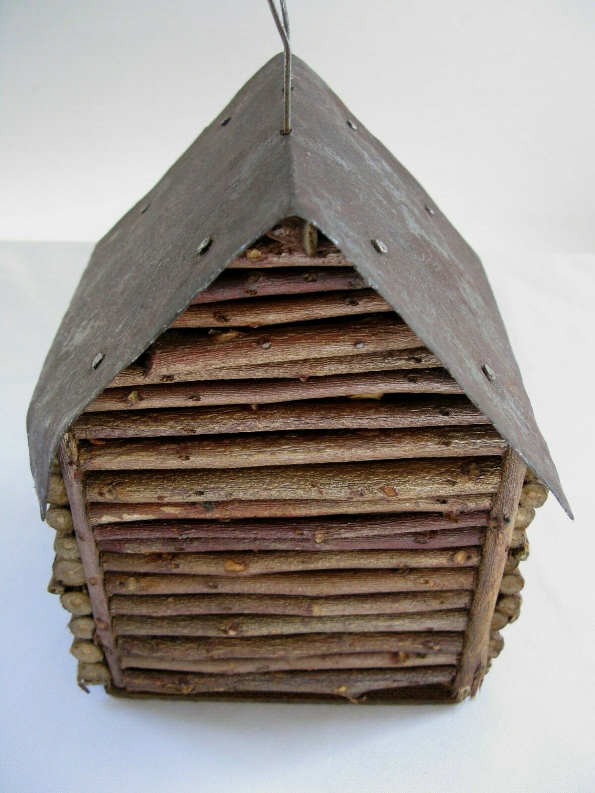Vintage Handmade Folk Art Birdhouse Primitive Metal Roof