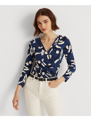 

Женский темно-синий трикотаж на подкладке с рукавами 3/4 RALPH LAUREN для работы, топ, Navy