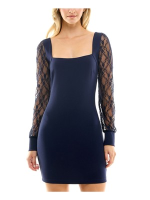 БЕЗМОЛВНЫЙ женский темно-синий пуловер без подкладки с длинным рукавом и коротким облегающим платьем XXS