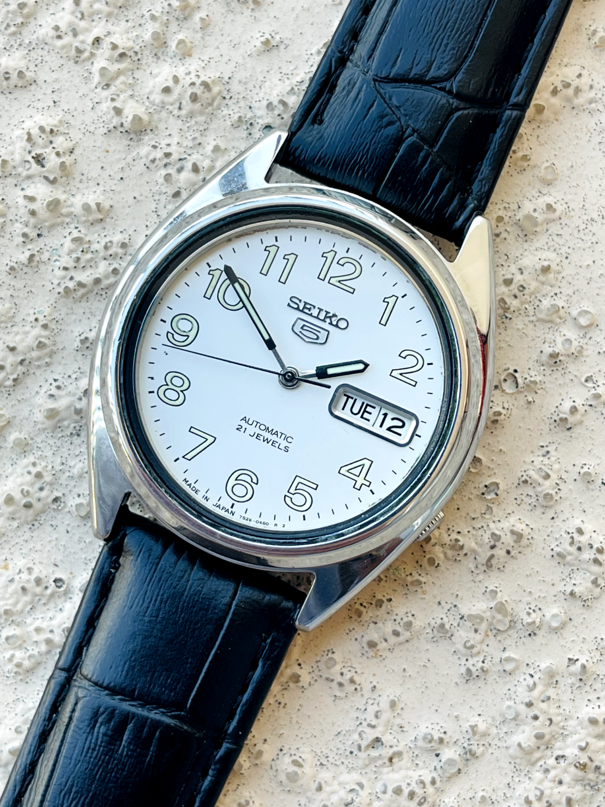 Seiko 5 automatic 21 jewels leather strap on sale