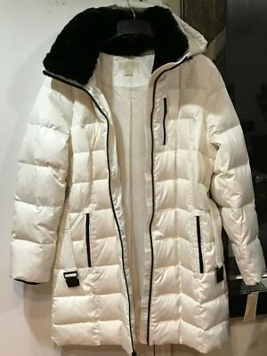 Pre-owned Michael Kors Mk Outerwear Winter Church Hood Puffer Parka Down Coat Size M L Xl In Bone