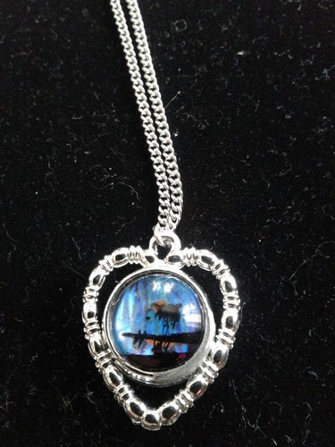 Silver Heart Bubble Butterfly Wing Tropical Necklace