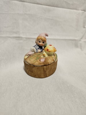 Vintage Homco Pixie Elf and Mushroom Trinket Box 