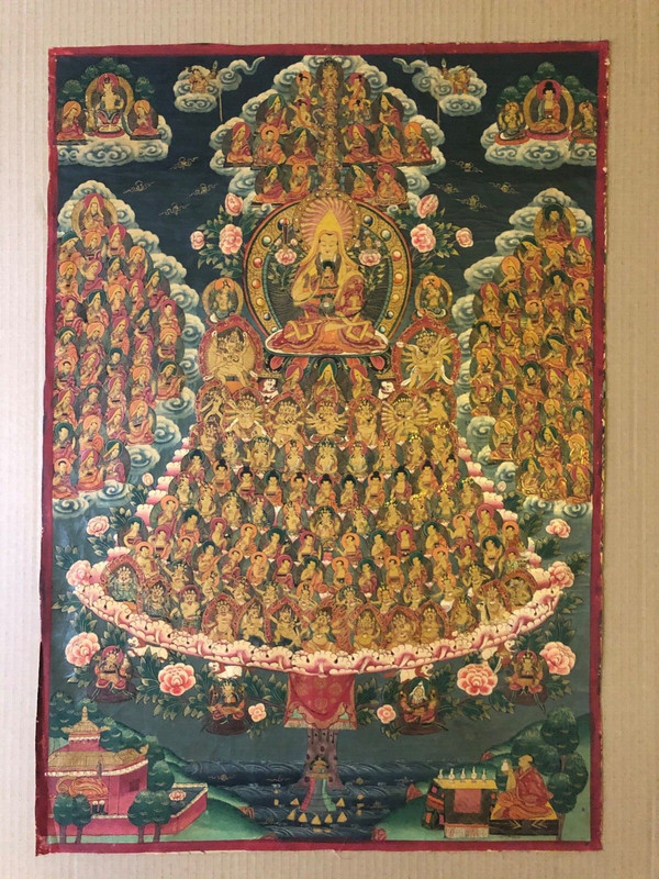 Thangka Antik Alt Um 1900 Nepal Tibet Gelugpa Tsongkhapa