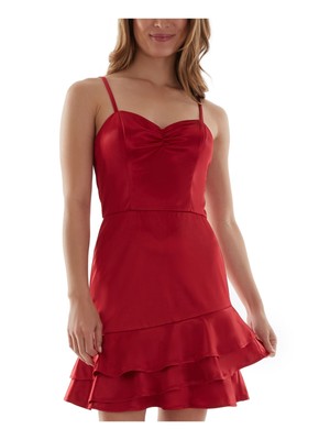 BCX Womens Red Cupped Pull-overeasy Care Spaghetti Strap Sheath Dress Juniors 1