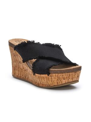 

BEACH BY MATISSE Женские черные пробковые босоножки на платформе 2 дюйма с потертостями на открытой танкетке, Черный, SEA SALT