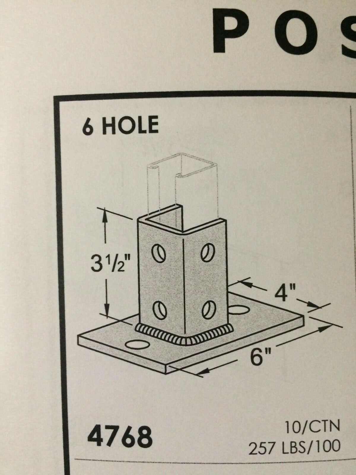 6-Hole Post Bases for Unistrut / B-Line Channel Strut #4768 P2942 Squared Base