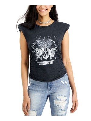 

LOVE FIRE Womens Grey Muscle Tank Padded Shoulders Top без рукавов Junior, Серый