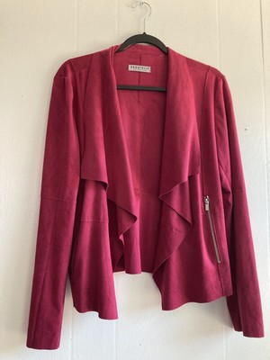 Bagatelle Faux Suede Leather Top Jacket Womens Open Front Magenta Flowy L/P