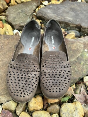 Merrell Mimix Joy Perforated Brown Leather Ballet Flat Slip On Women's Sz 8/38.5