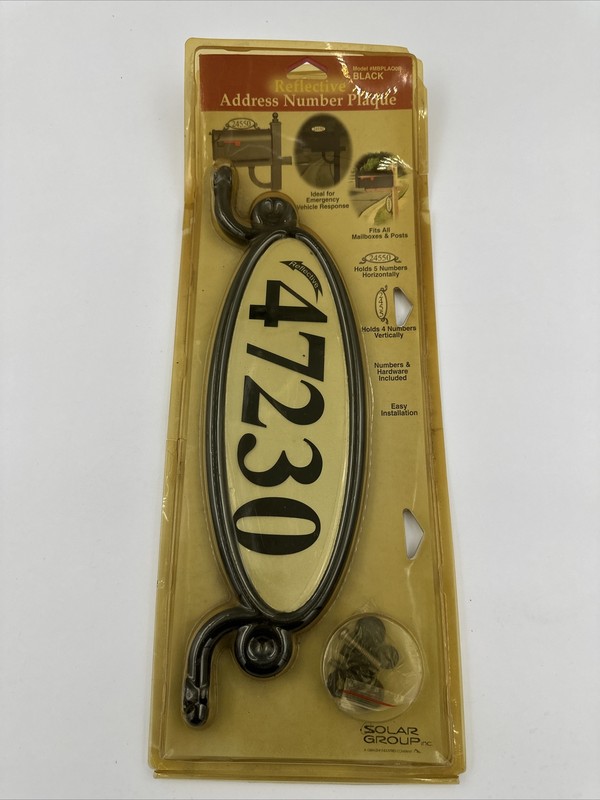 Vintage Solar Group Mailboxes Address Number Plaque Reflective Plastic Black