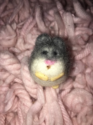 Needle Felted Wool Mouse Animal Small Gray & White Clay Paws