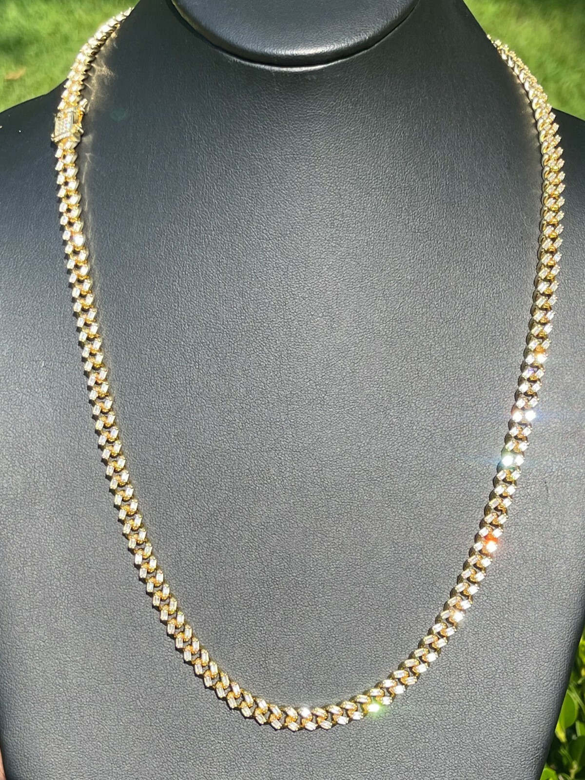 Pre-owned Harlembling 14k Gold Vermeil 925 Silver Miami Cuban Iced Baguette Chain Necklace Mens Ladies