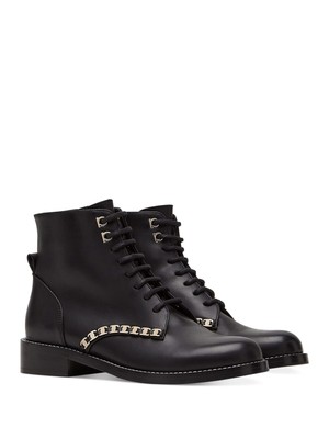 Женские армейские ботинки SALVATORE FERRAGAMO из черной с золотом кожи Theodore 5 C