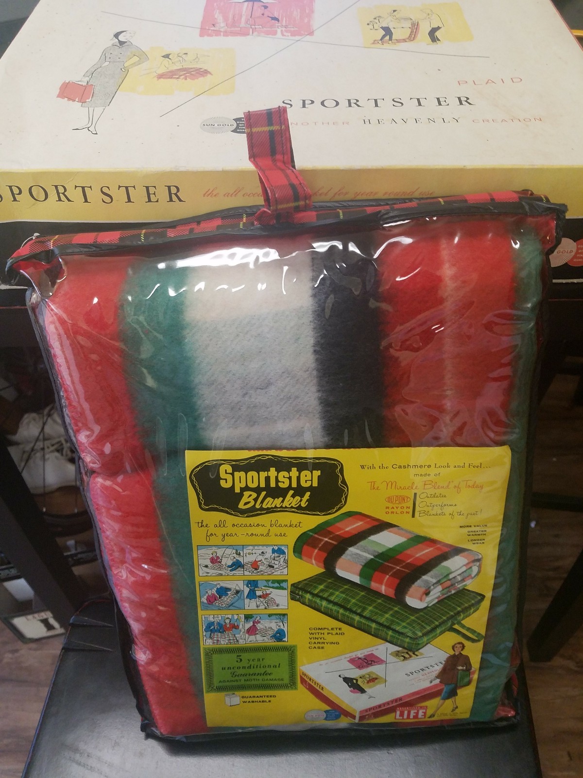 Vintage Plaid Sportster Heavenly Blanket Throw Rayon Orlon - New Old Stock