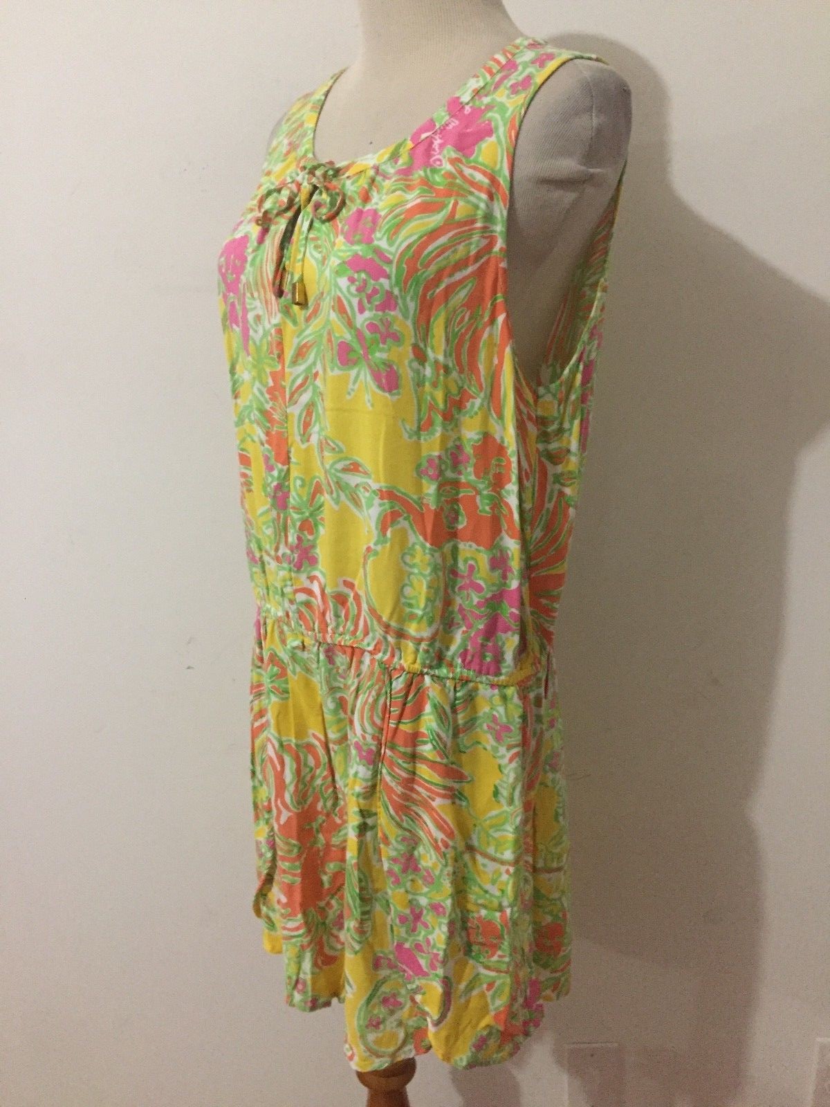 Lilly Pulitzer Key-Hole Romper White Yellow Orange Pink Green Tropical Floral XL