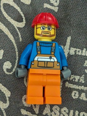 2009 Lego City CONSTRUCTION WORKER w/ Brown Beard Minifigure cty0096