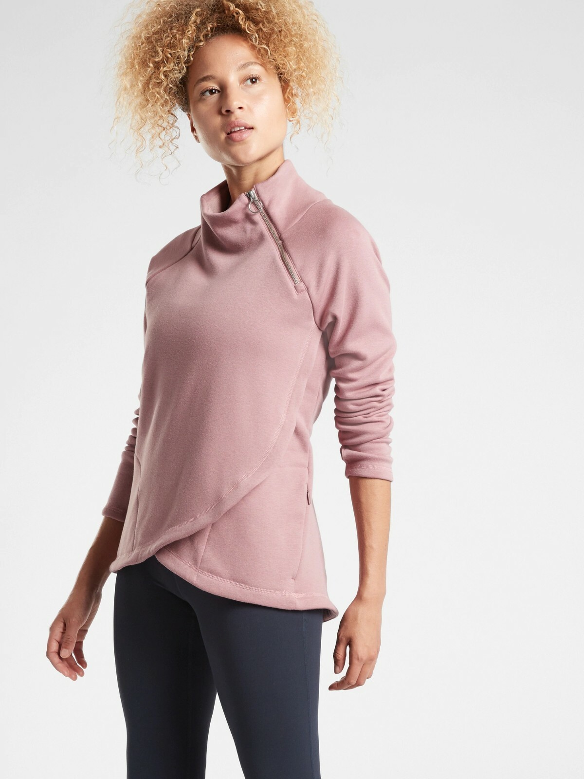 Athleta Cozy Karma Asym Pullover, Dogwood Mauve SIZE L #383402 O0921 | eBay