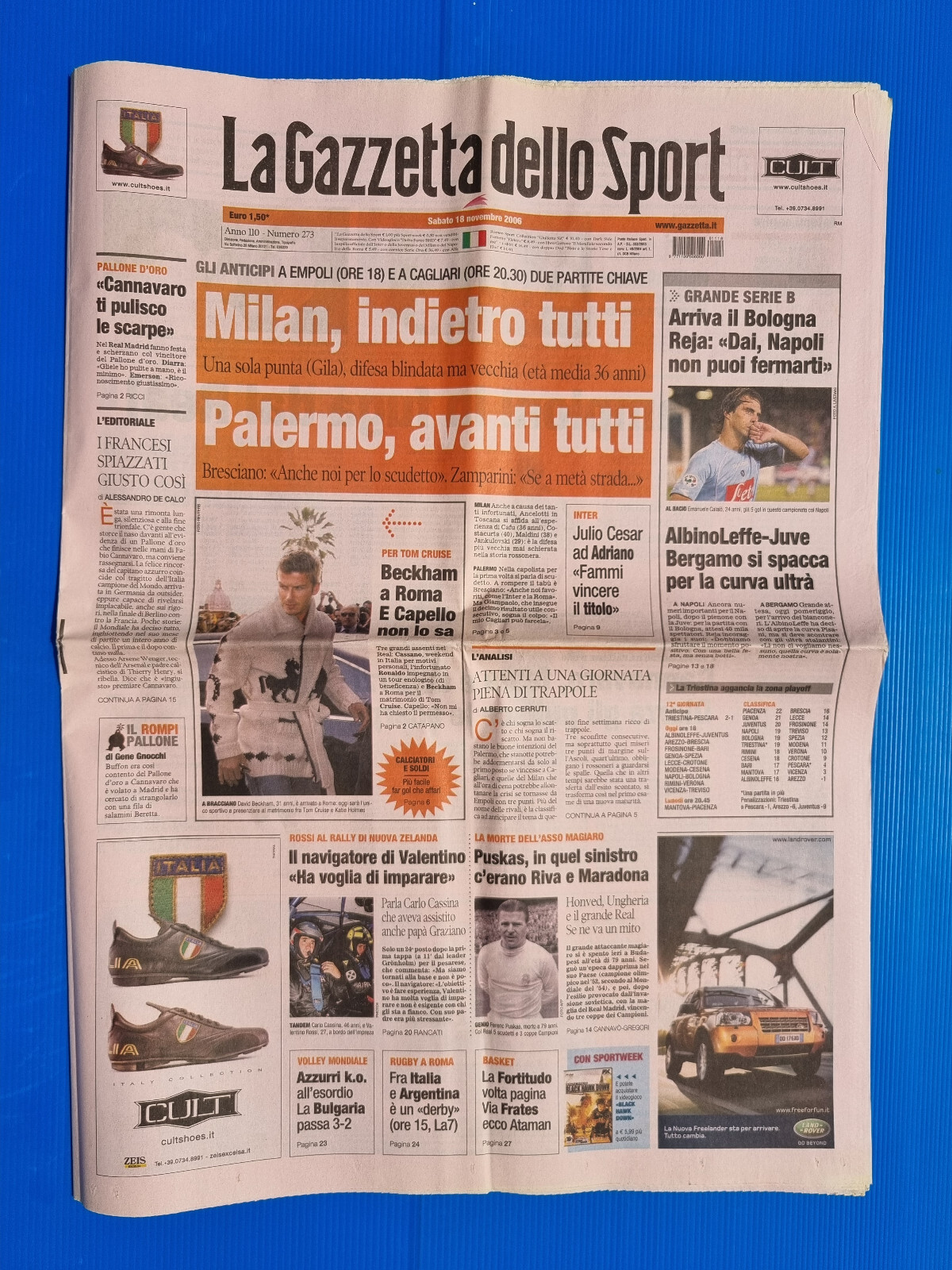 GAZZETTA DELLO SPORT 18 NOVEMBRE 2006 MORTE FERENC PUSKAS HONVED