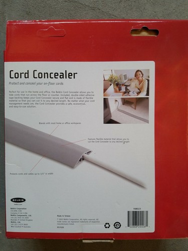 Belkin Cord Concealer Computer Cable Cover 6 Feet Grey Trip Free Floor NIB