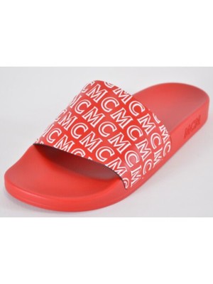 

MCM Mens Red Logo Diagonal Round Toe Platform Slip On Slide Sandals, Красный, AAMM15