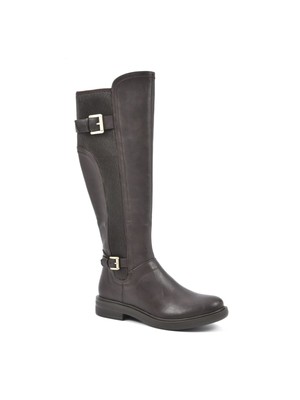 БЕЛЫЕ ГОРНЫЕ женские коричневые сапоги-стрейч Meditate с круглым носком на наборном каблуке 5,5