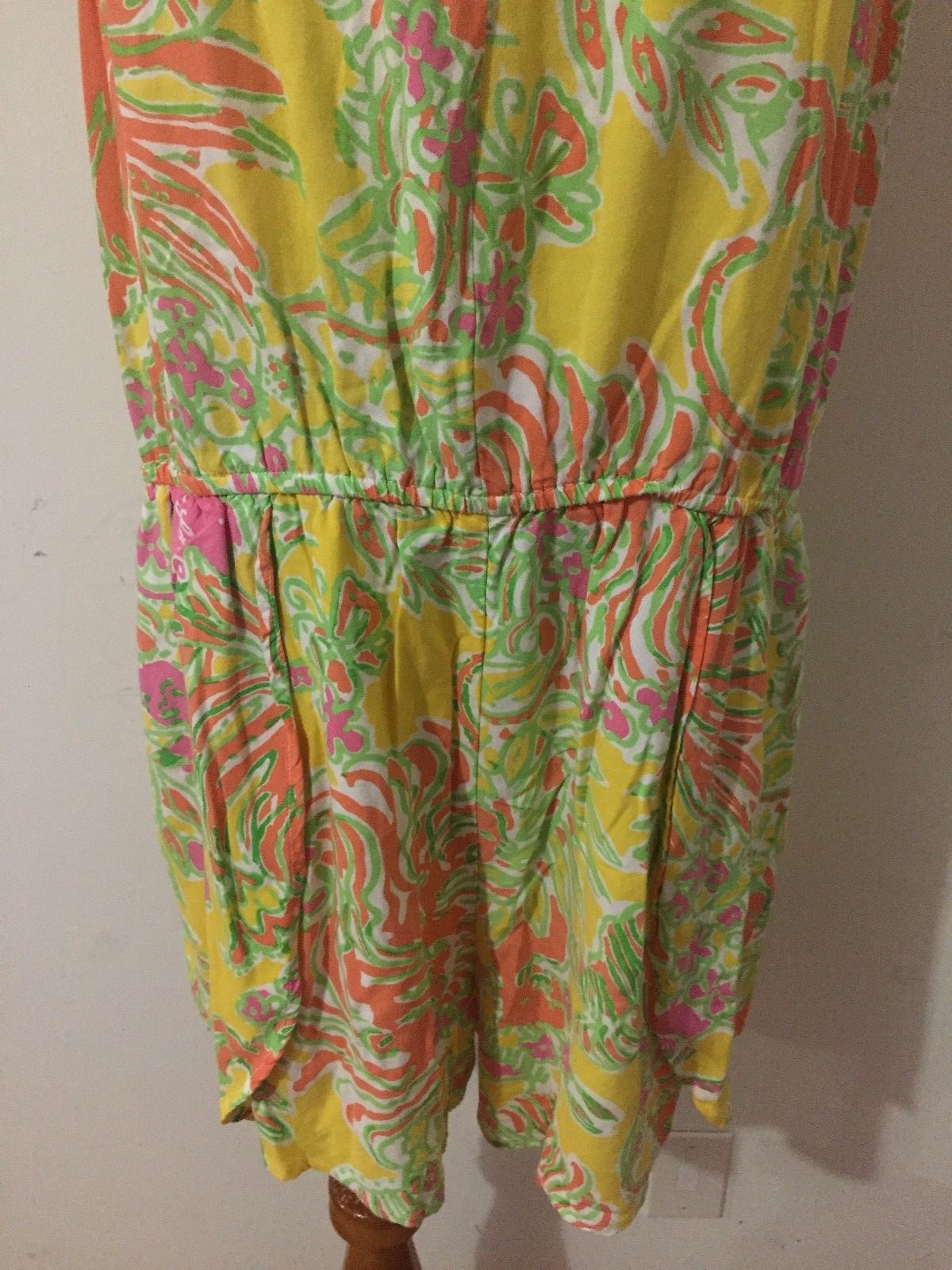 Lilly Pulitzer Key-Hole Romper White Yellow Orange Pink Green Tropical Floral XL