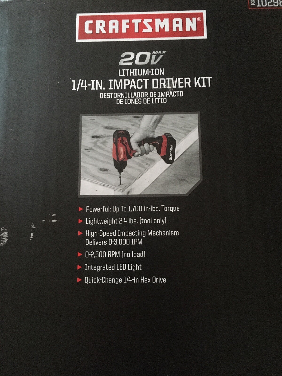 Craftsman Lithium-ion 1/4 Inch Impact Driver Kit with battery pack and bag